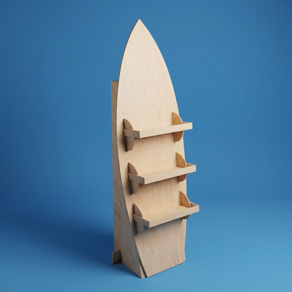 PLV bois en forme de surf