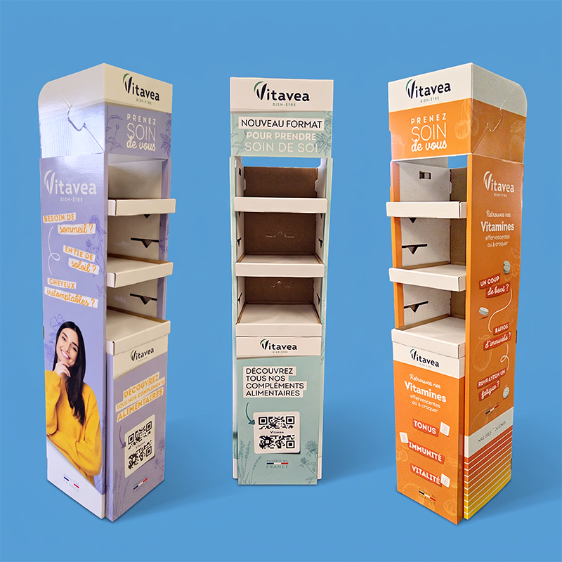 Meuble de sol carton tryptique barquettes